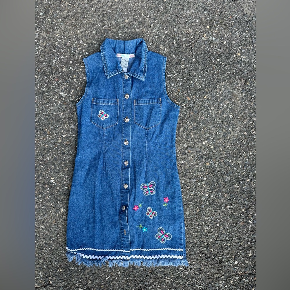 Embroidered Denim Kids Dress with Colorful Accents